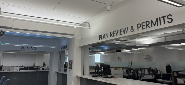 View of the Plan Review & Permits, Reception, and Zoning Counters