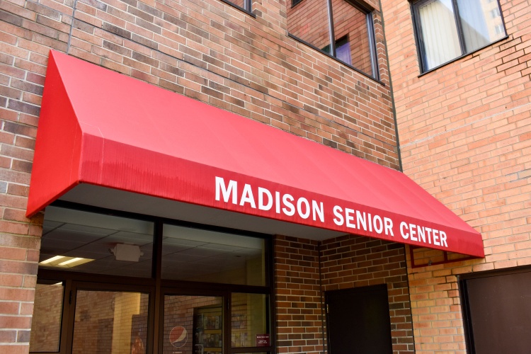 Awning outside of the Madison Senior Center on West Mifflin Street